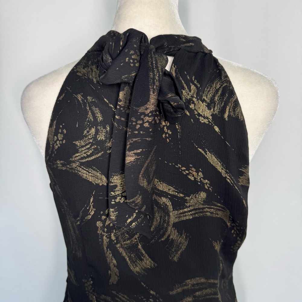 ❤️3/$30 BWear by Byer California Gold Brush Print Tiered Ruffle Halter Top - M - Picture 6 of 9